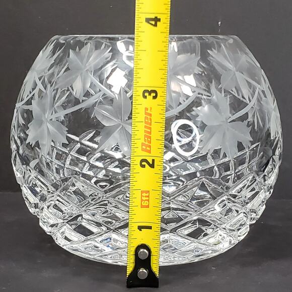 Vtg Maple Leaf Etched Rose Bowl 3.75" Round Decorative Collectible Rare - Picture 6 of 11